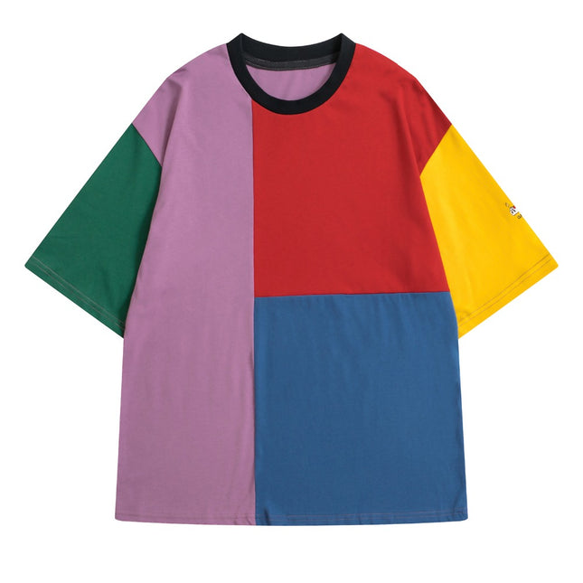 Color Block Cotton Tee with Embroidered Cuffs