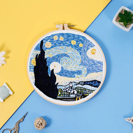 Kit de broderie pour débutant avec motif Nuit étoilée de Van Gogh