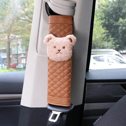 Cute Bear Car Seatbelt Cushion for Kids - Soft Leather Shoulder Strap Pad - Wnkrs