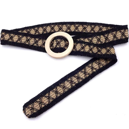 Ceinture en dentelle crochetée style bohème avec boucle en bois