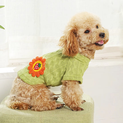 Pull tricoté confortable pour chien – Chaud, floral et mignon pour chiens et chats de petite et moyenne taille