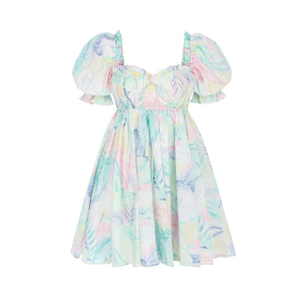 Enchanted Floral Tie-Dye Mini Dress with Backless Bow-Tie Detail