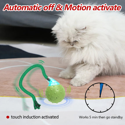 Juguete interactivo para gatos activado por movimiento con pelota rodante, cola que se mueve y sonidos de pájaros