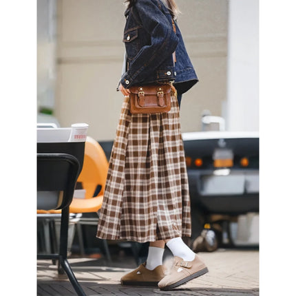 Falda corta con bolsillos y cuadros escoceses estilo vintage americano para mujer