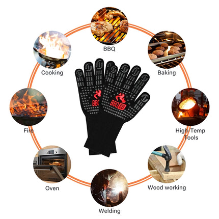 Guantes para parrilla de barbacoa resistentes al calor extremo de 14 pulgadas