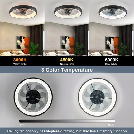 Modern Black LED Ceiling Fan with Dimmable Chandelier - Wnkrs