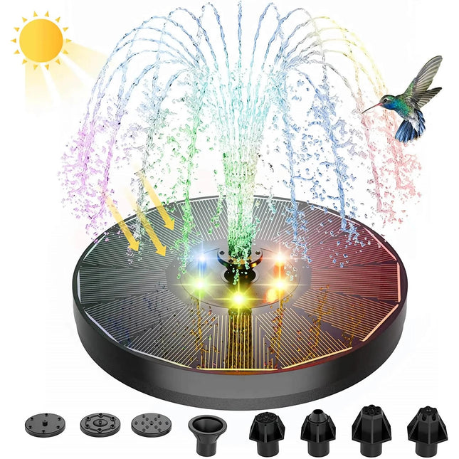 Fuente solar de 3 W con luces LED y múltiples boquillas