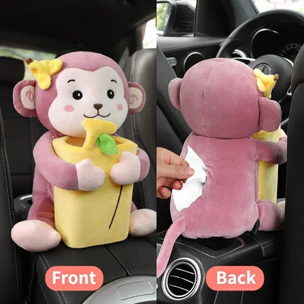 Universal Plush Car Organizer with Integrated Tissue Box and Trash Bin - Wnkrs