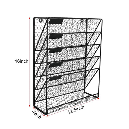 6-Tier Black Metal Wire Hanging File Organizer & Magazine Rack - Wnkrs