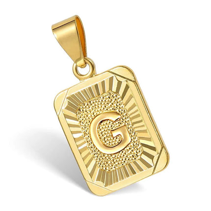 Gold Plated Initial Necklace with Cuban Curb Chain - Unisex Personalized Letter Pendant