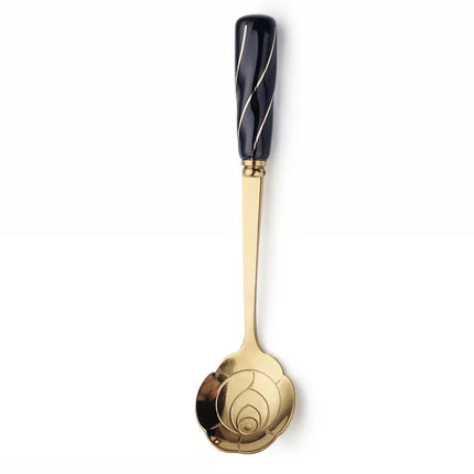 Elegant Mini Stainless Steel Flower Teaspoon with Ceramic Handle