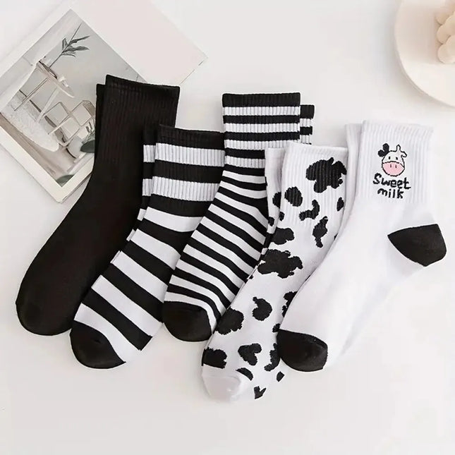 Lot de 5 paires de chaussettes mignonnes à imprimé dessin animé pour femme