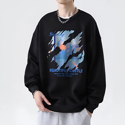 Sweat-shirt oversize en coton à imprimé graphique paysage pour homme