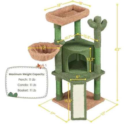 Deluxe 42" Cactus-Themed Cat Tree with Sisal Scratching Posts & Cozy Condo - Wnkrs