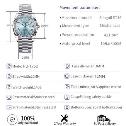 Reloj automático de lujo para hombre nuevo de 36 mm 2024