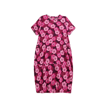 Vestido informal versátil de algodón y lino con estampado floral para mujer