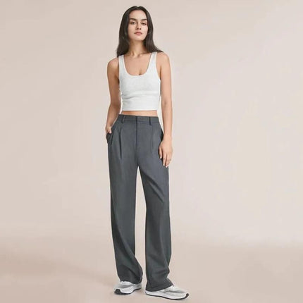 Pantalones elegantes de cintura alta y pierna ancha para mujer