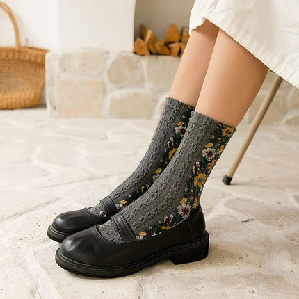 Calcetines divertidos con flores de estilo Harajuku para mujer