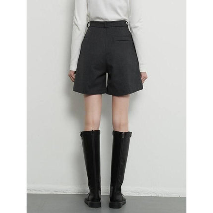 High Waist Grey Knee-Length Shorts with Pockets for Women