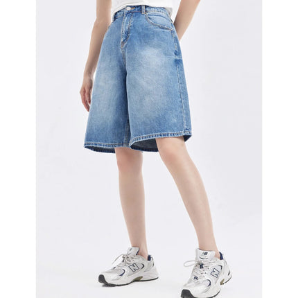 Short en jean droit taille haute pour femme