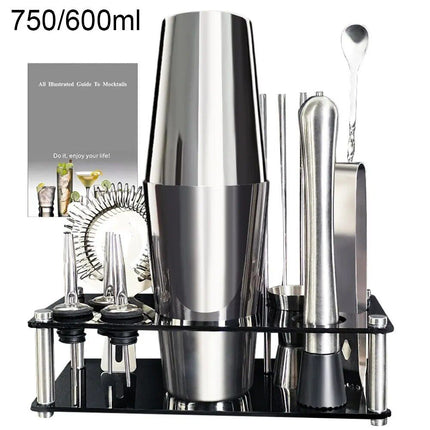 Boston Cocktail Shaker Set: Complete Bartender Tool Kit with Acrylic Stand - Wnkrs