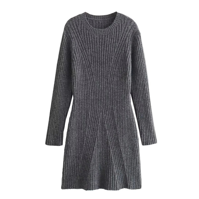 Robe en tricot fin à manches longues et col rond texturé