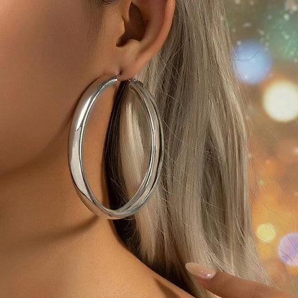 Glossy Geometric Metal Hoop Earrings