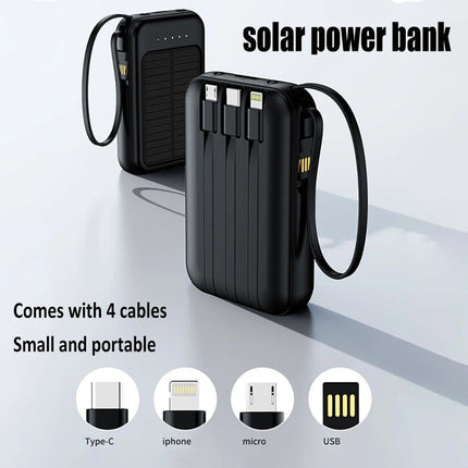 Solar Power Bank 20000mAh with LED Lights & Built-in Cables - Wnkrs