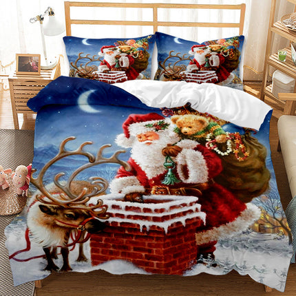 Red Christmas 3D Digital Print Ground Bedding Three-piece Set - Wnkrs