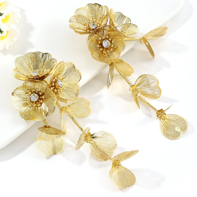 Pendientes de borlas con flores y diamantes de imitación de moda