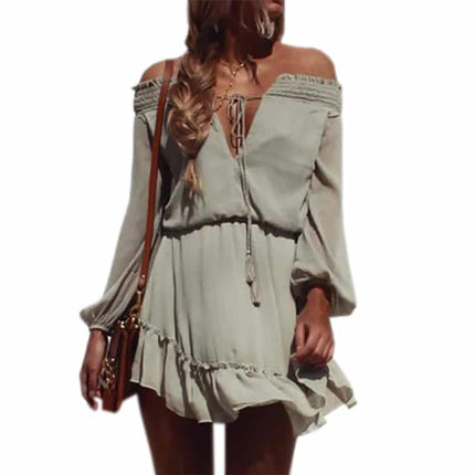 Women's Ruffle Chiffon Lantern Sleeved Dress - Wnkrs