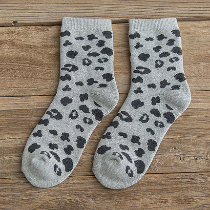 Calcetines de tubo de algodón rizo cálidos con estampado de leopardo para mujer