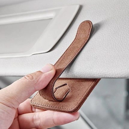 Multi-Function Suede Leather Car Sunglasses Holder with Magnetic Clip - Wnkrs