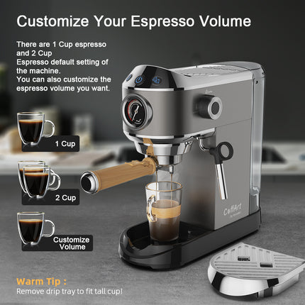 Cafetera espresso semiautomática de 20 bares con varilla espumadora de leche