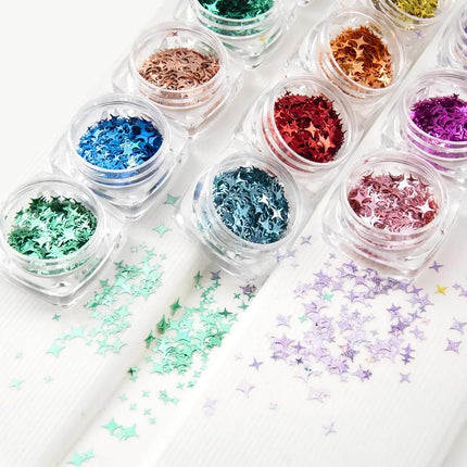 Lot de 12 paillettes pour nail art en forme d'étoiles scintillantes