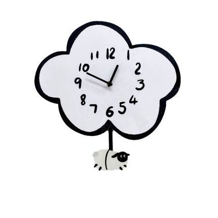 Horloge murale silencieuse à bascule en forme de mouton et de nuage de dessin animé de 38 cm