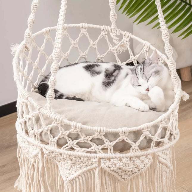 Lit suspendu pour chat Boho pour dormir, jouer et se prélasser