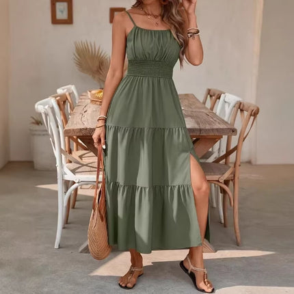 Strapless Layered Waist-cinching Solid-color Slim-fit Dress