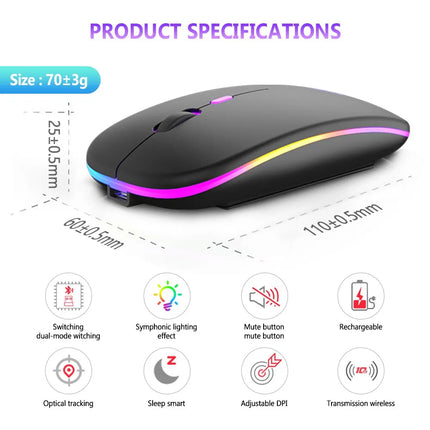 Souris ergonomique rechargeable sans fil Bluetooth et 2,4 GHz à double mode RGB