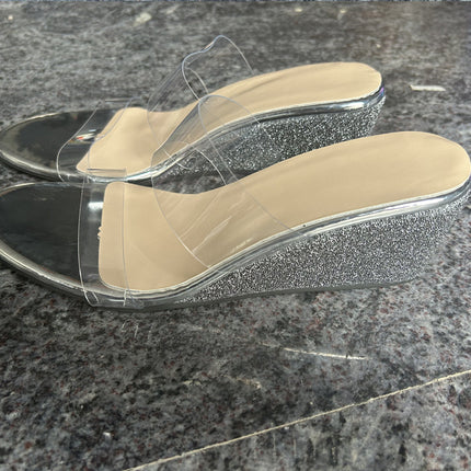 Sandales compensées transparentes d'été pour femmes, pantoufles à talons hauts à la mode en plein air, chaussures à bouche de poisson à fond épais