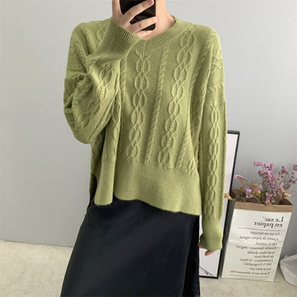 Women's Casual Solid Color V-Neck Long Sleeved Jumper - Wnkrs