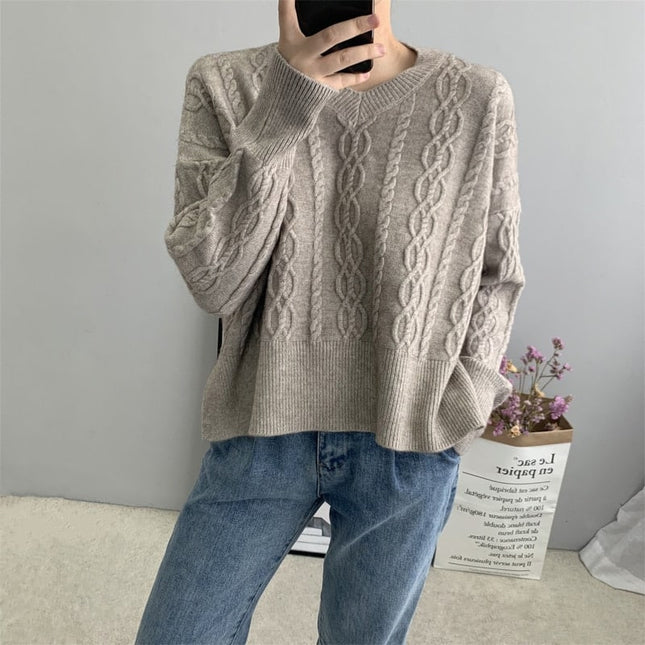 Women's Casual Solid Color V-Neck Long Sleeved Jumper - Wnkrs