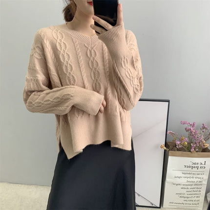 Women's Casual Solid Color V-Neck Long Sleeved Jumper - Wnkrs