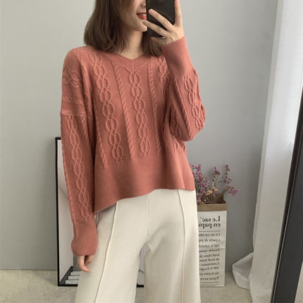 Women's Casual Solid Color V-Neck Long Sleeved Jumper - Wnkrs