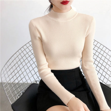 Solid Turtleneck Knitted Sweater for Women - Wnkrs