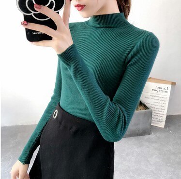 Solid Turtleneck Knitted Sweater for Women - Wnkrs