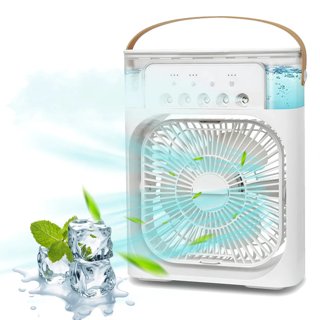 Enfriador de aire portátil 3 en 1 con humidificador y luces LED nocturnas