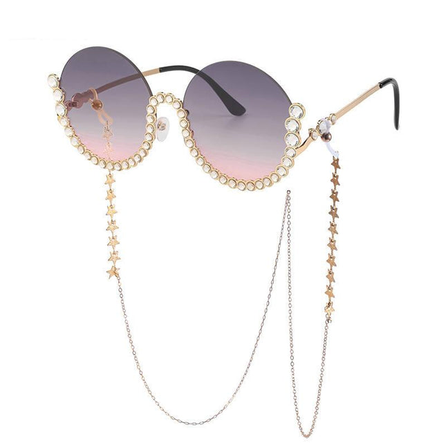 Lunettes de soleil rondes en strass et diamants