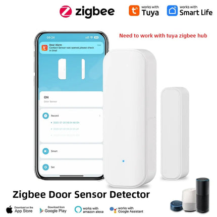 Tuya WiFi Zigbee Window Door Sensor With Battery Smart Home Security Alarm System Voice Control Via Alexa Google Home Smart