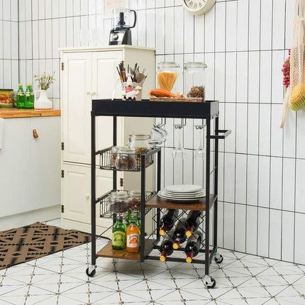 4-Tier Rolling Kitchen Bar Cart with Wine Rack and Removable Tray - Wnkrs